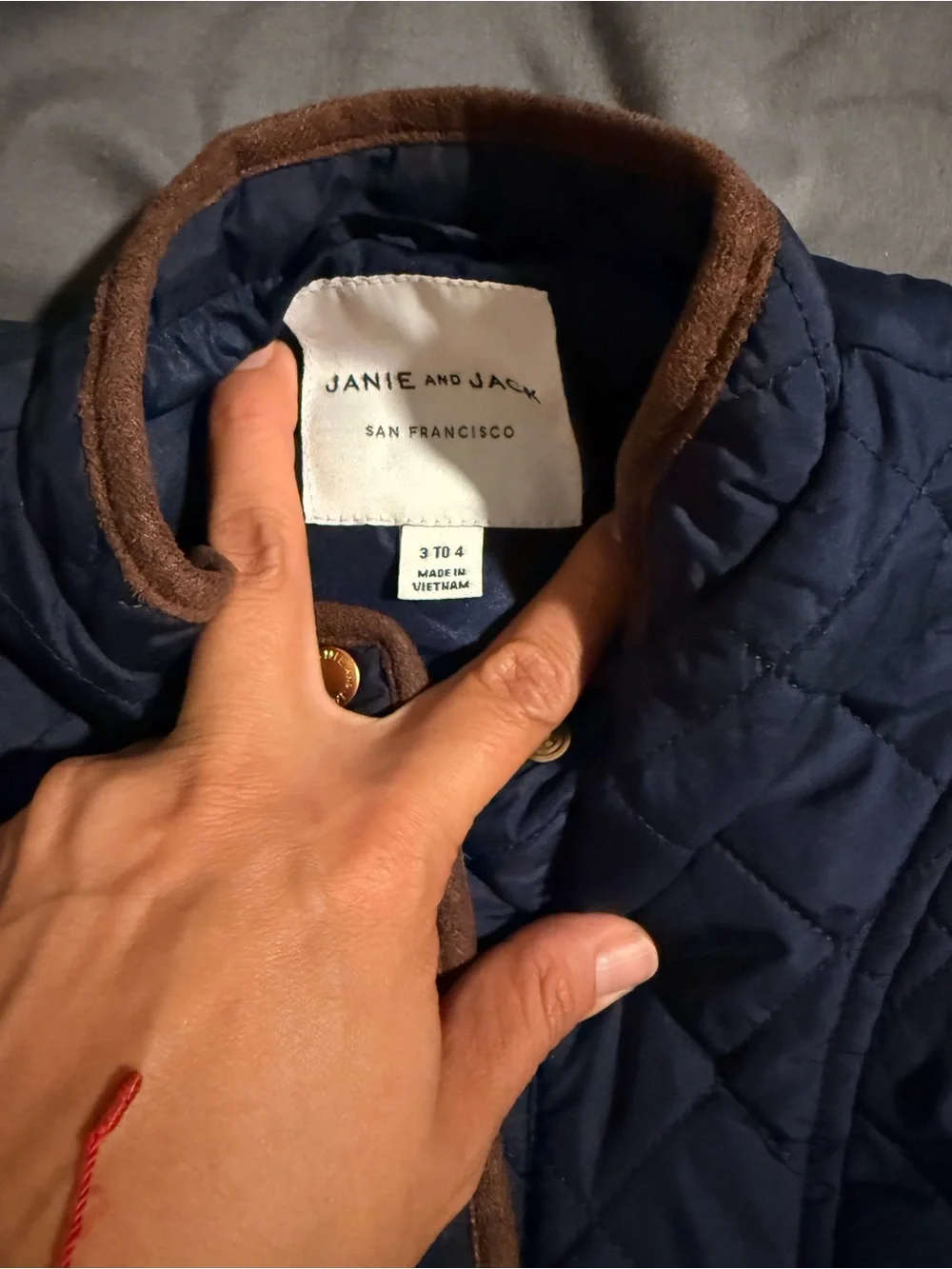 Janie and Jack Navy Quilted Peplum Vest with Brown Trim